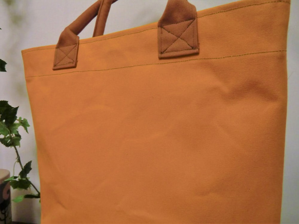 コーヒー 麻袋バッグ　Ｌ　トートバッグ　キャメル色帆布(裏パラフィンオレンジ)　コロンビア　豆袋をリメイクした麻バッグ 10枚目の画像