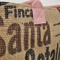 コーヒー 麻袋バッグ　Ｓ　トートバッグ　ピンク色帆布　グァテマラ　豆袋をリメイクした麻バッグ 10枚目の画像