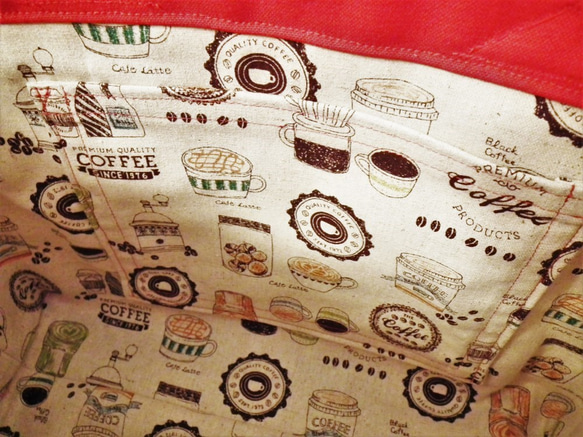 コーヒー 麻袋バッグ　Ｓ　トートバッグ　赤色帆布　ブラジル　豆袋をリメイクした麻バッグ 9枚目の画像