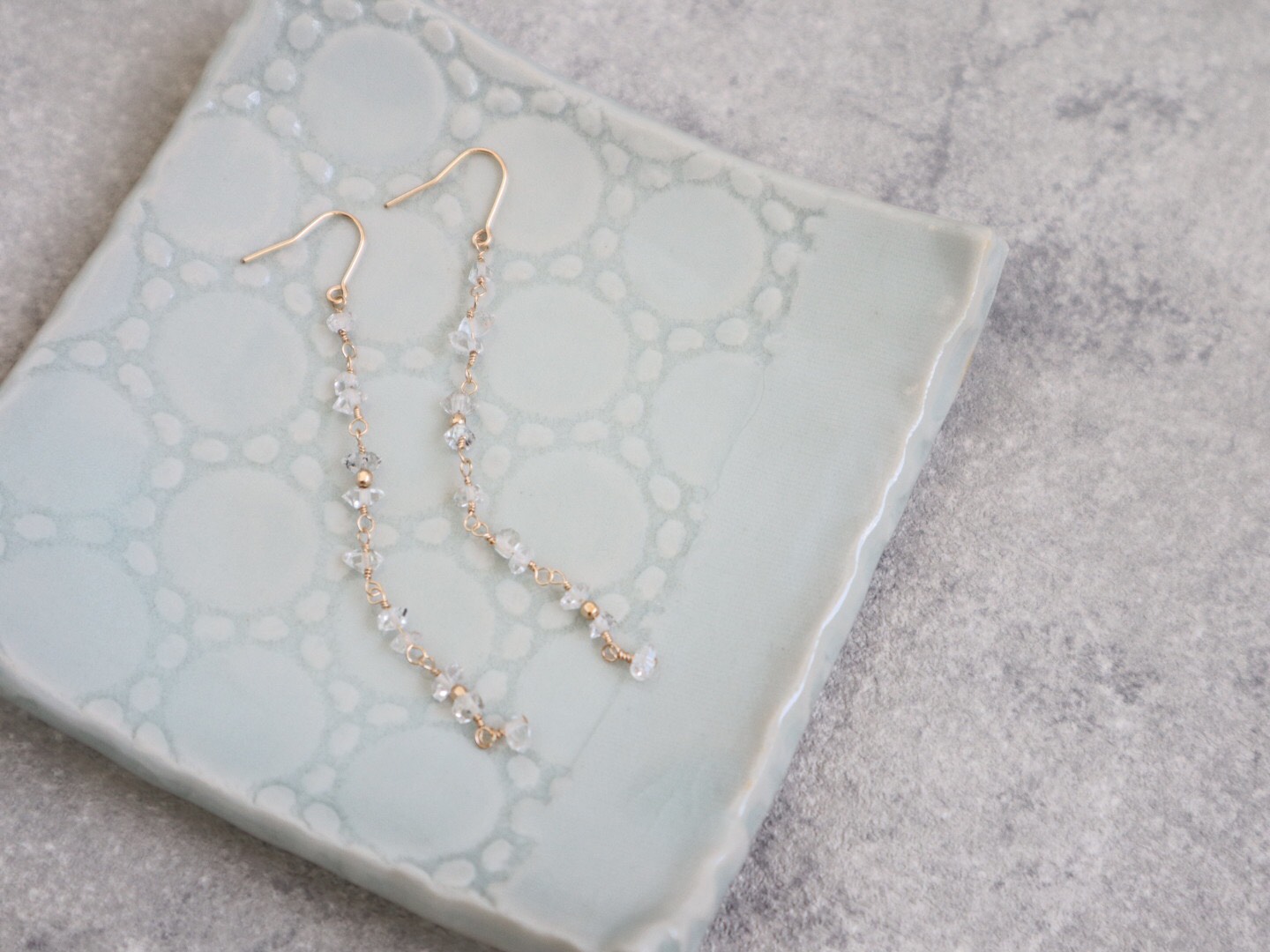 14kgf＊ハーキマーダイヤモンドのロングピアス