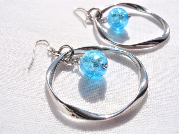 ベネチアングラスビーズとSilverツイストリングのピアス EP182s ピアス