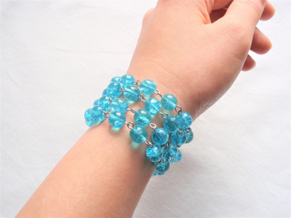 アクアターコイズのヴィンテージクラックルラウンド硝子ビーズ4