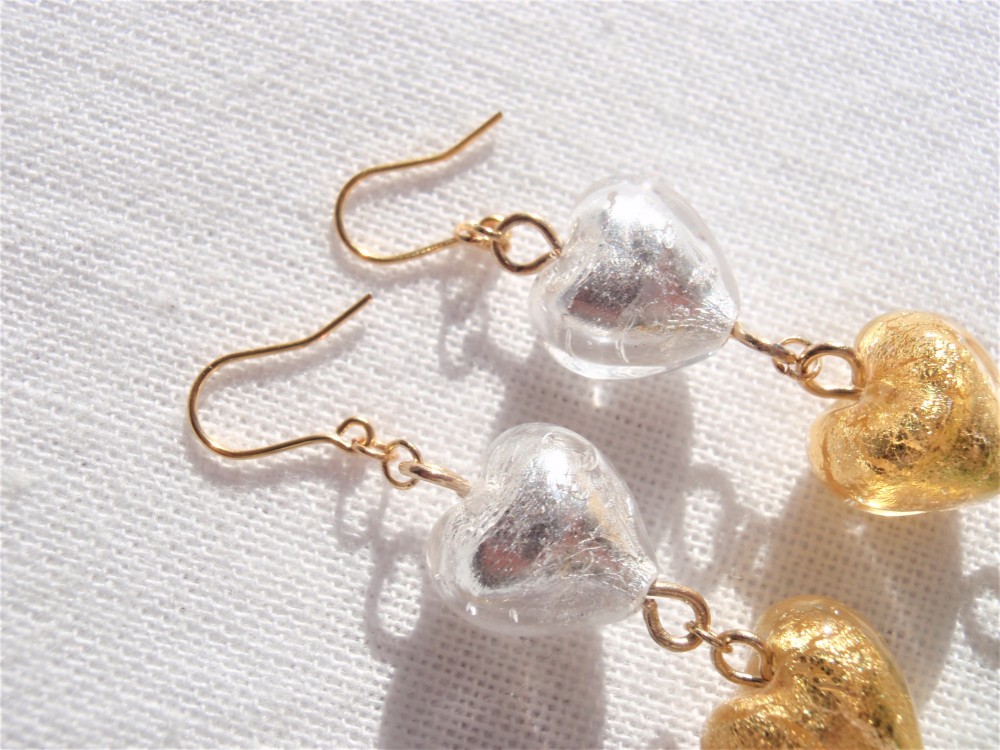 グリーン系♡のグラデーションベネチアングラスビーズピアス　EP204