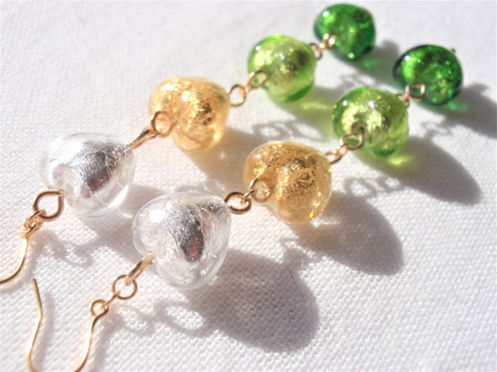 グリーン系♡のグラデーションベネチアングラスビーズピアス　EP204