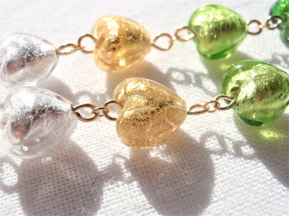 グリーン系♡のグラデーションベネチアングラスビーズピアス　EP204