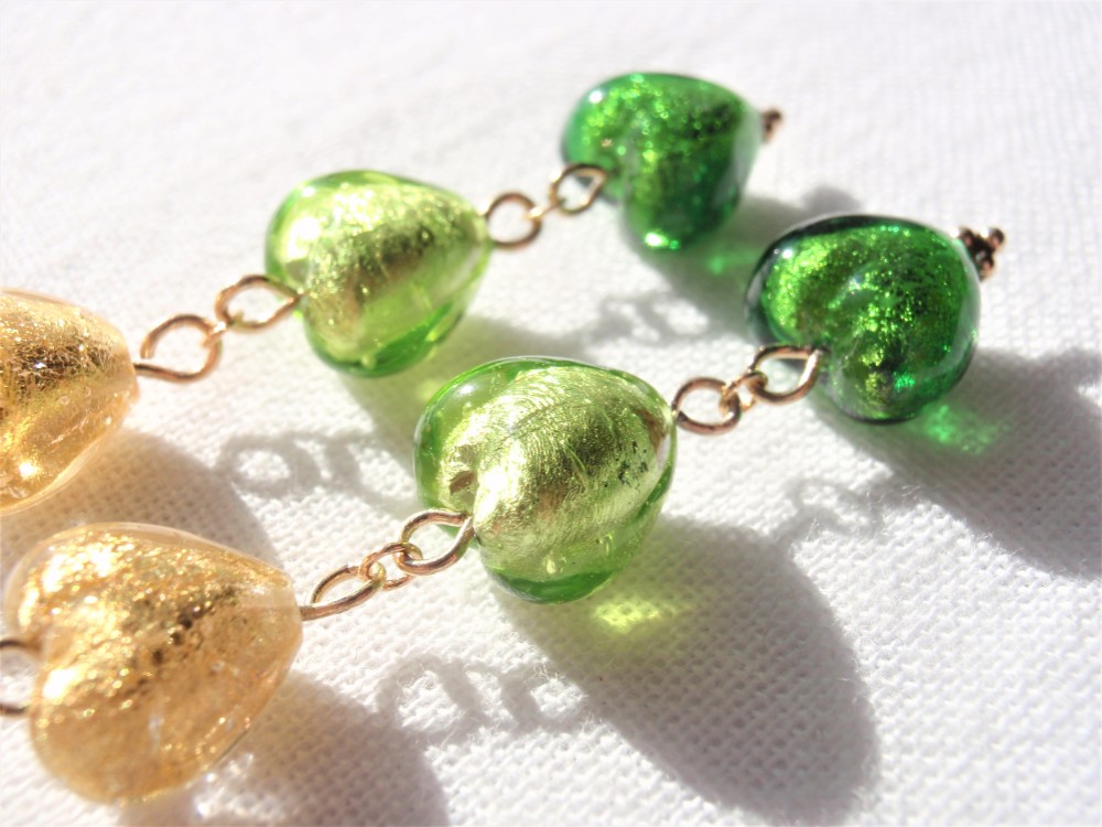 グリーン系♡のグラデーションベネチアングラスビーズピアス　EP204