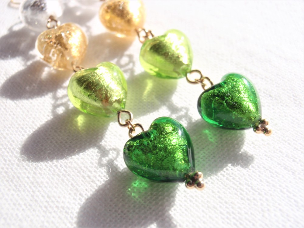 グリーン系♡のグラデーションベネチアングラスビーズピアス　EP204