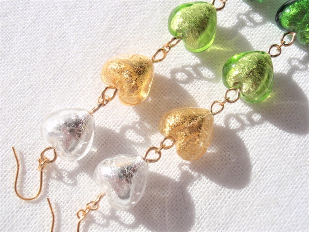 グリーン系♡のグラデーションベネチアングラスビーズピアス　EP204