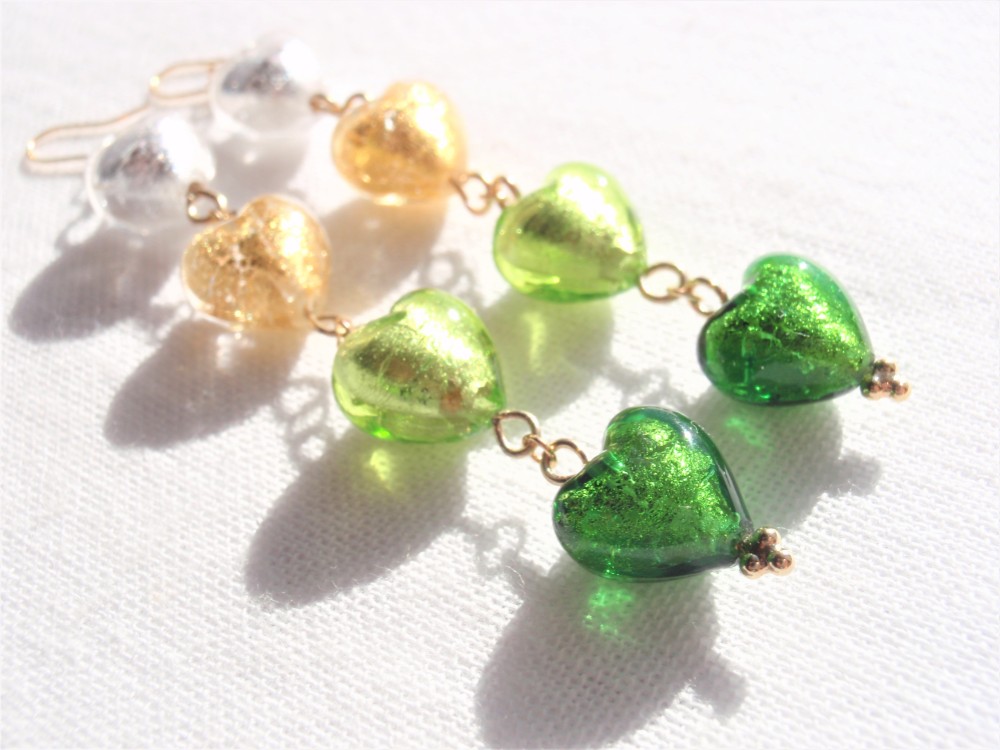 グリーン系♡のグラデーションベネチアングラスビーズピアス　EP204