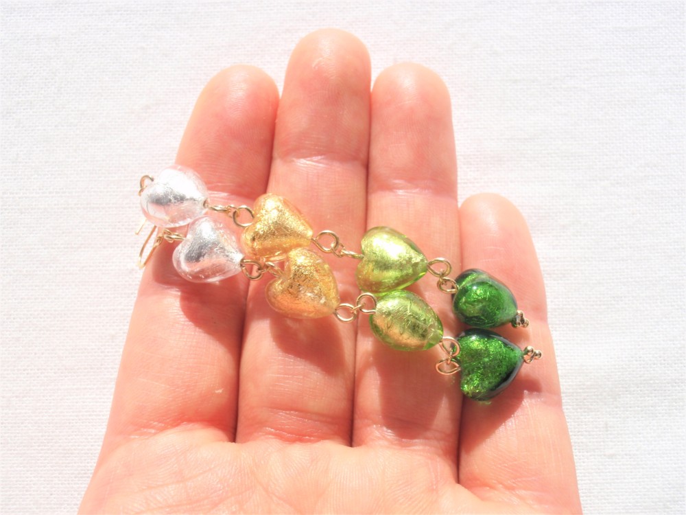 グリーン系♡のグラデーションベネチアングラスビーズピアス　EP204