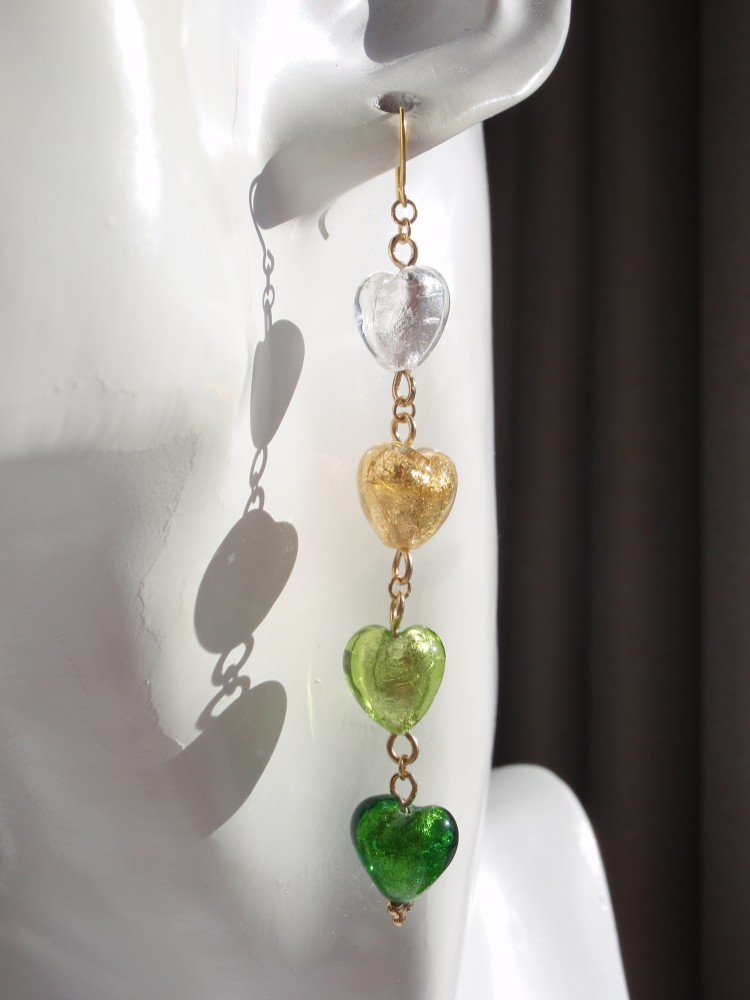 グリーン系♡のグラデーションベネチアングラスビーズピアス　EP204