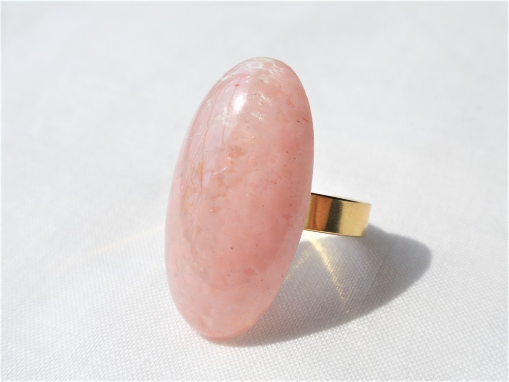 ジャパンヴィンテージ/桜色/オーバルカボションのフリーサイズsv925リング　R176