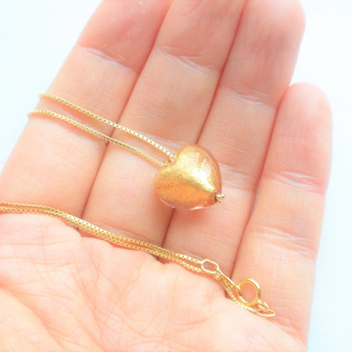 ベネチアングラスハートビーズのゴールドフィールドネックレス N131G