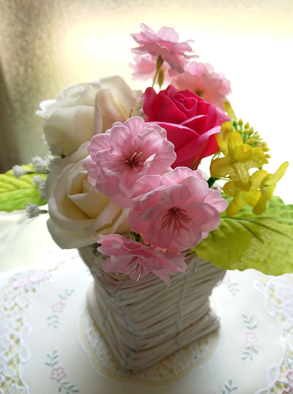 ★ソープフラワー ★〔春:さくら&薔薇/菜の花〕or〔夏:ひまわり&薔薇〕/御祝/出産祝/ホワイトデー/母の日/誕生日 3枚目の画像