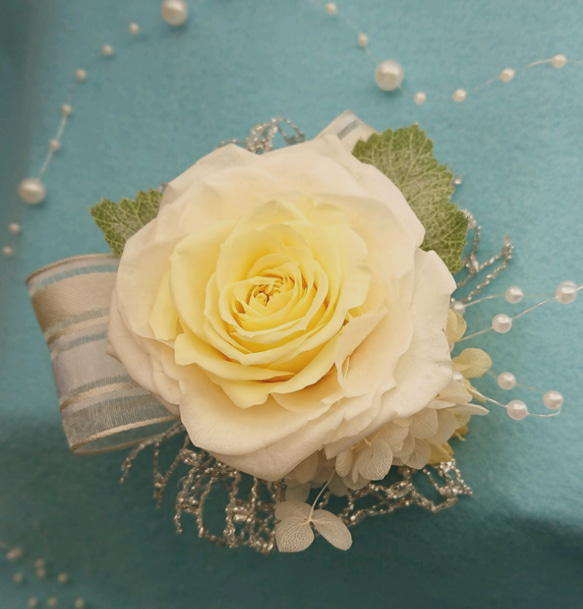 本物花 アンティークイエロー 薔薇 髪飾り ブライダル ウエディング