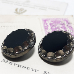 【送料無料】2個 チェコ製 アンティーク ヴィンテージ ブラックガラス ボタン [EY5893] 3枚目の画像