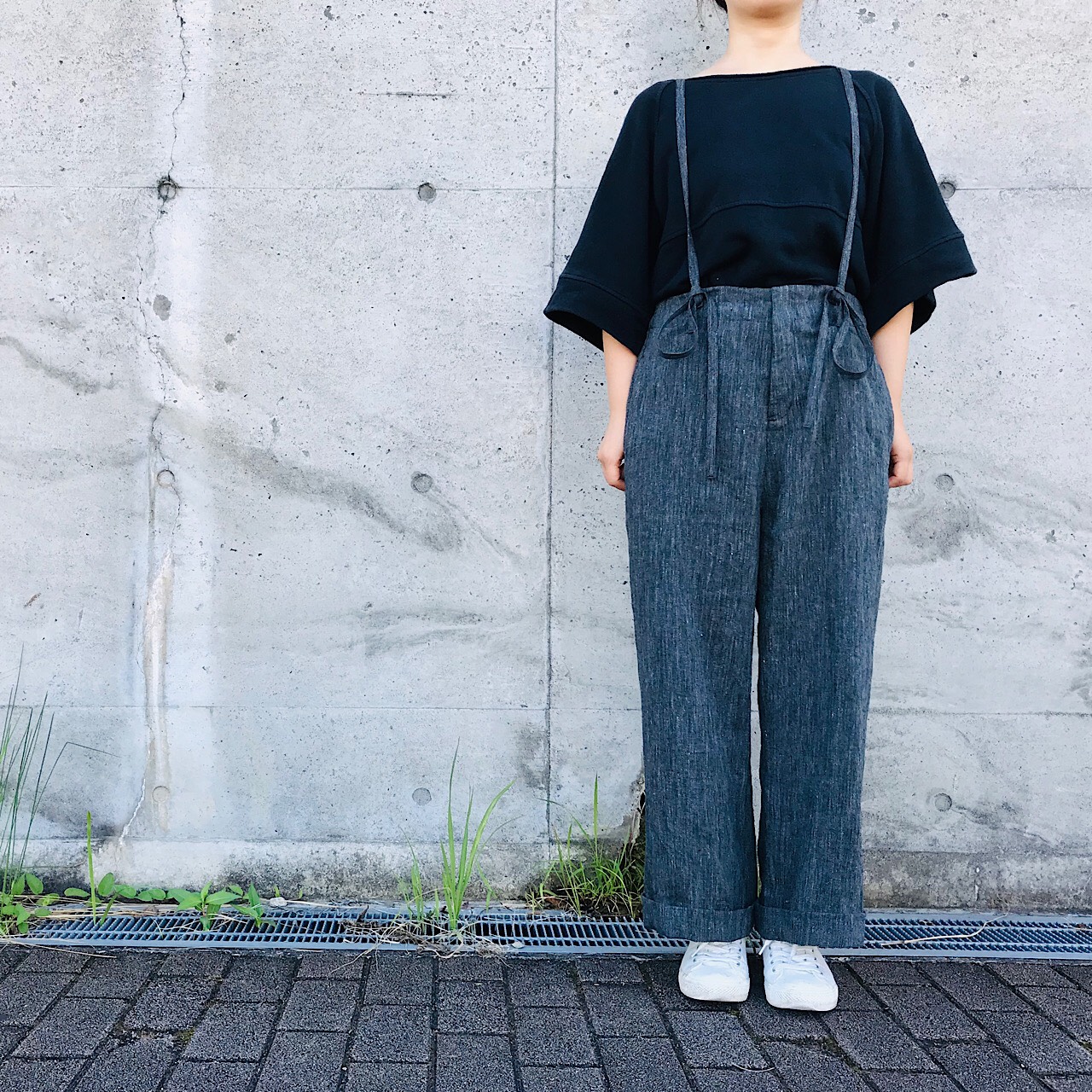 リネンのもんぺ　オリーブドラブ リネンのもんぺ オリーブドラブ リネン、麻、綿麻 ロングパンツ