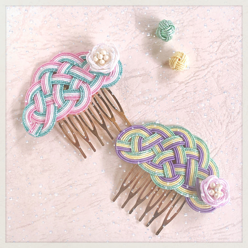 水引 松結びの髪飾り(櫛) 藤 バレッタ 水引アトリエsamar 通販 9969649