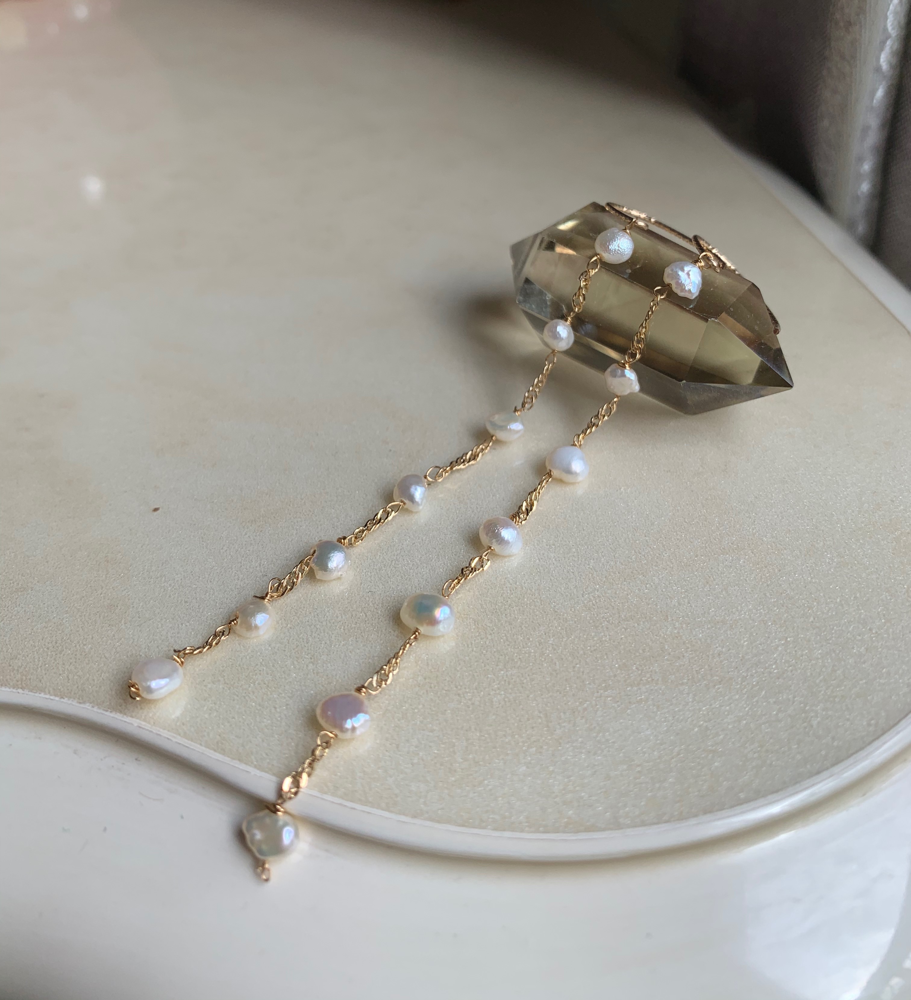 ベビーバロックパールのVeryLongピアス　14Kgf