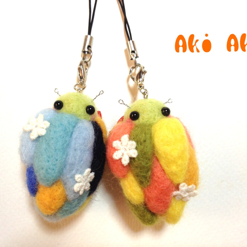 羊毛フェルト みのむしさん ｵﾚﾝｼﾞ ストラップ 羊毛フェルト Aki Ako