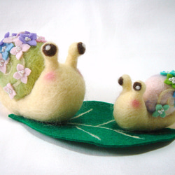 羊毛ﾌｪﾙﾄ 紫陽花かたつむりさん 期間限定販売 羊毛フェルト Aki Ako