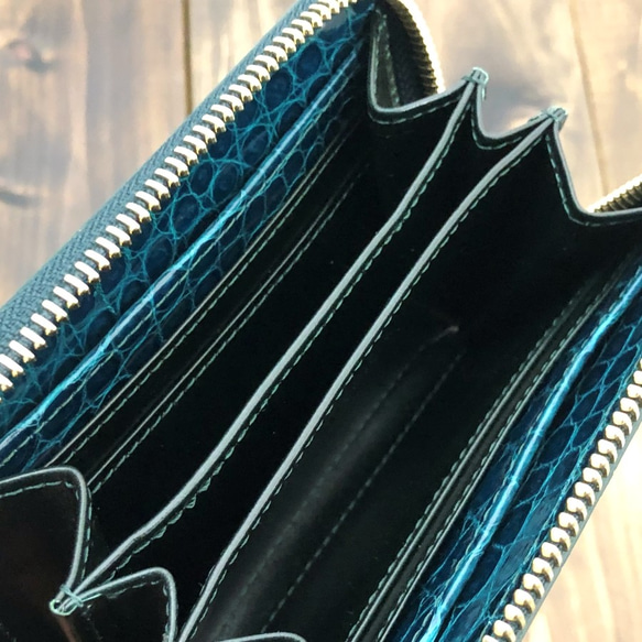 シャイニング クロコダイル × ルガトショルダー 財布 ブルーグリーン ミドル 10枚目の画像
