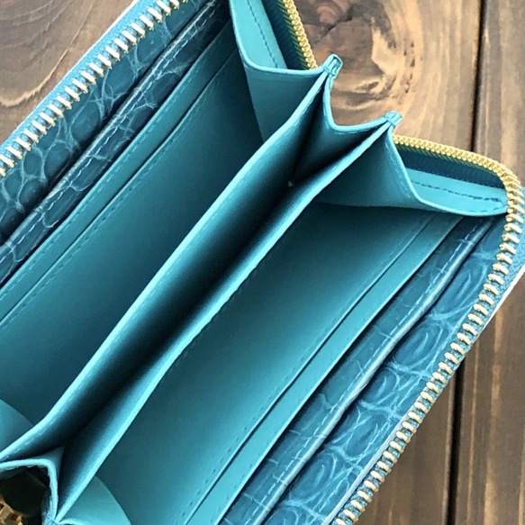 シャイニング クロコダイル 財布 ミント ブルー 10枚目の画像