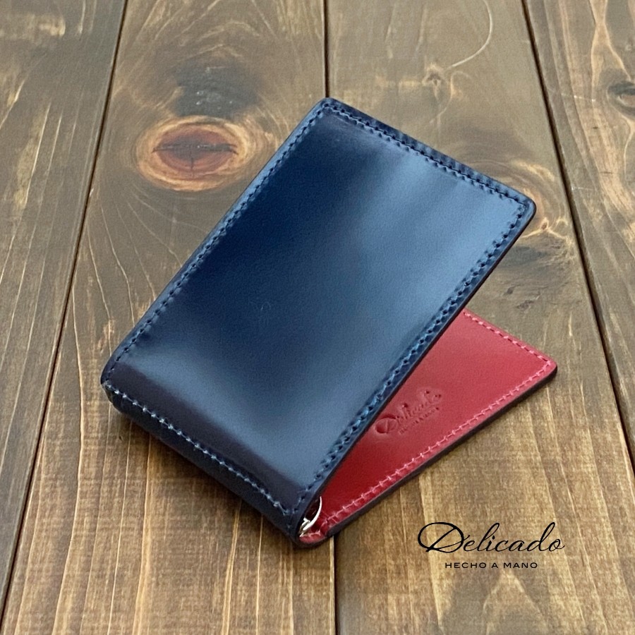 マネークリップ(コードバン)ハンドメイド、濃いワイン色