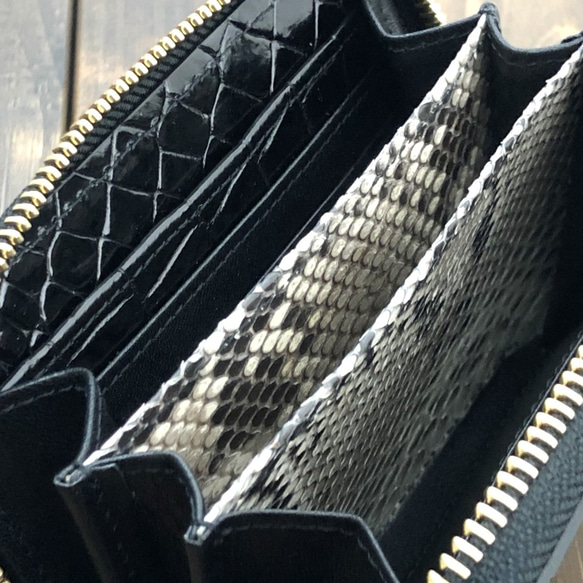 シャイニング クロコダイル × パイソン 財布 ブラック コンパクト 11枚目の画像