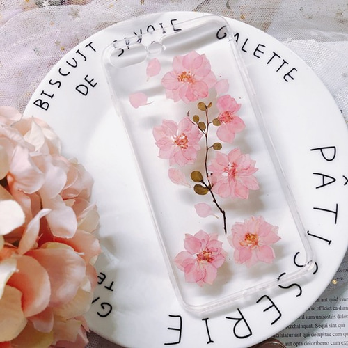 ピンクの桜の束 iPhoneケース 押し花ケース iPhone14 iPhoneX/Xs 