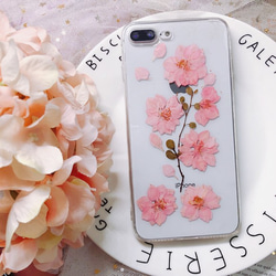 ピンクの桜の束 iPhoneケース 押し花ケース iPhone14 iPhoneX/Xs iPhone12/8plus 2枚目の画像