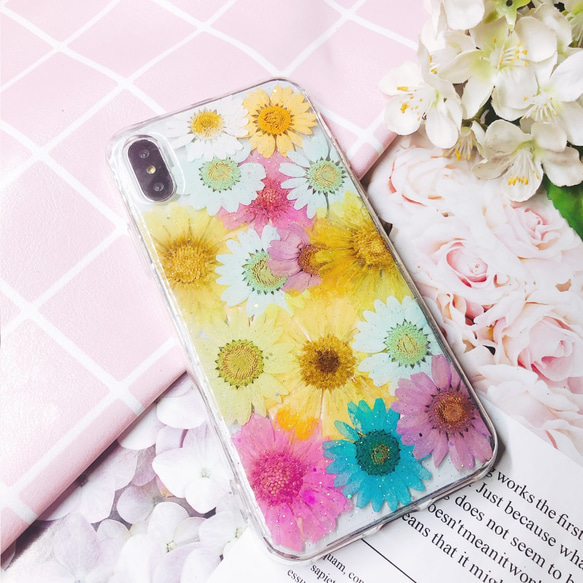 フルスクリーン色の花Xperia 1 IV 多機種全対応 押し花ケーススマホケース・Xperia AceII/10III 4枚目の画像