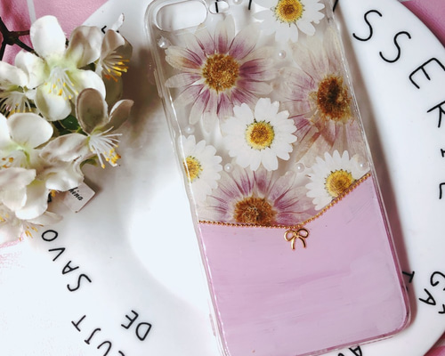 ピンクの弓 Xperia 10 IV 多機種全対応 押し花ケーススマホ