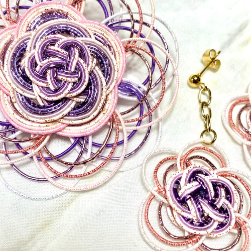 水引アクセサリーセット ピアスとブローチお揃いです 入学式、お勧め