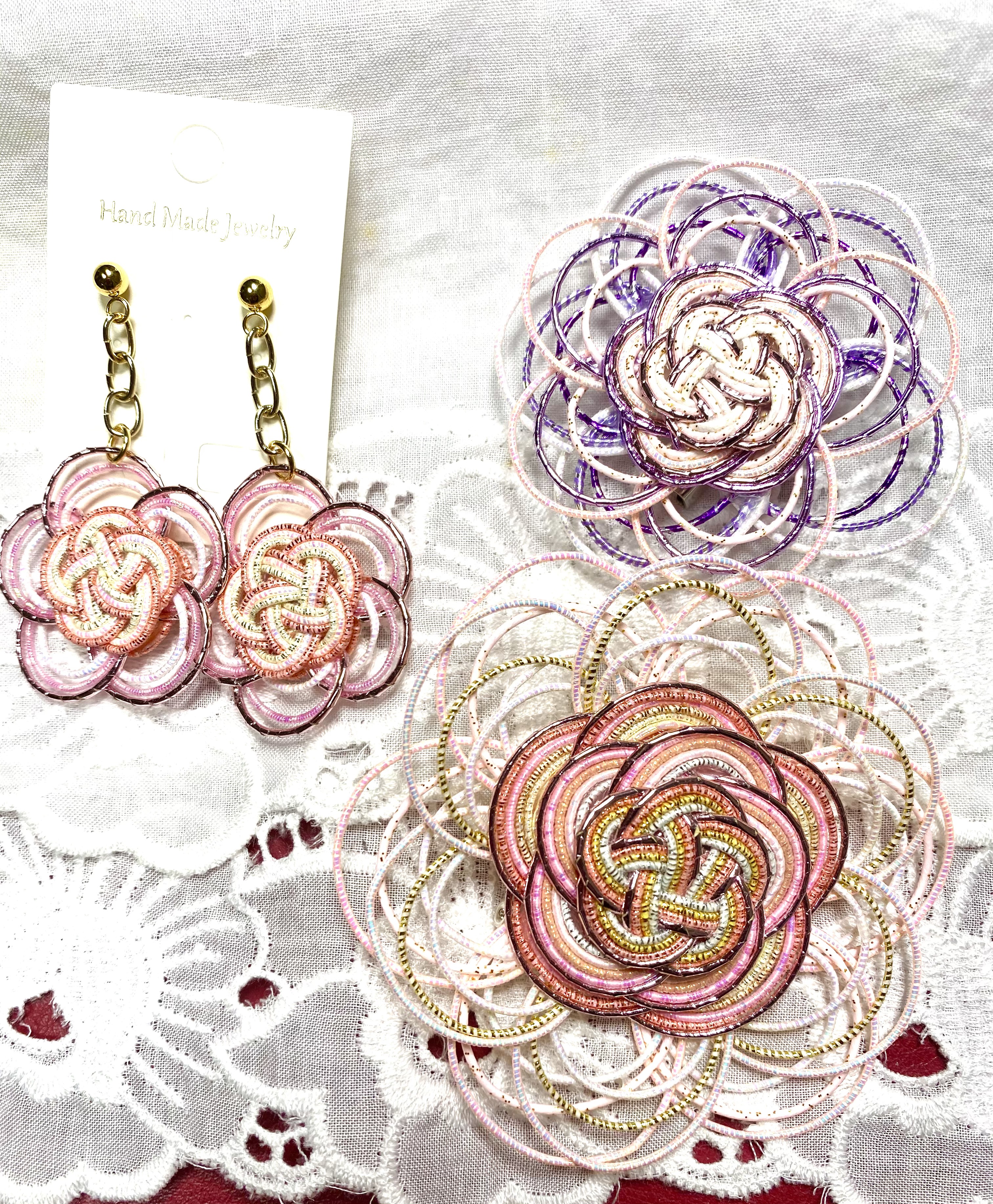 #水引アクセサリーセット　＃桜色　ブローチ2種類とイアリング＃入学式