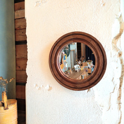 木製サークルミラーＳ『Line circle　mirror』ダークブラウン 1枚目の画像