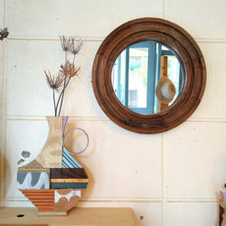 木製サークルミラーＳ『Line circle　mirror』ダークブラウン 2枚目の画像
