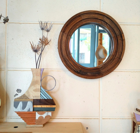 木製サークルミラーＳ『Line circle　mirror』ダークブラウン 2枚目の画像