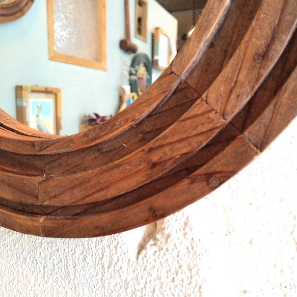 木製サークルミラーＳ『Line circle　mirror』ダークブラウン 5枚目の画像
