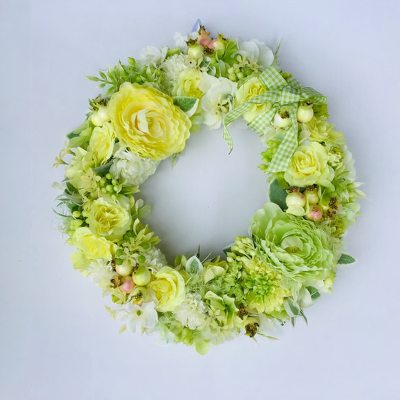 wreath ＊ レモンイエローとアップルグリーンのグラデーションリース 2枚目の画像