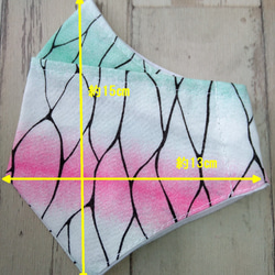 すっきりマスク(白とピンクと緑の三色縞地に矢絣模様） 4枚目の画像