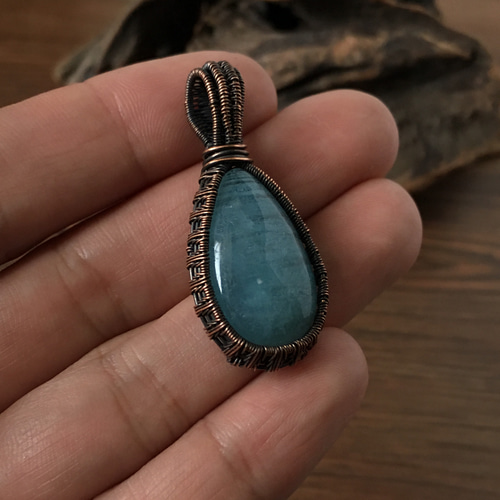 アクアマリンペンダント・Copper wire wrap/ワイヤーアート