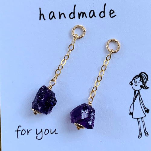 k14gf アメジスト ラフロックチャーム ピアス（その他） じぇっこ 通販