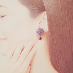 Koginzashi 和天然石（紫水晶）耳環或穿孔耳環 第2張的照片