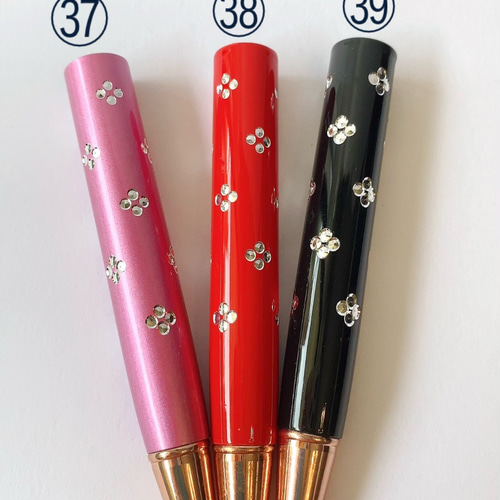 ボールペン ハーバリウム 黒 紫 赤 黄色 オレンジ パール セット 2本