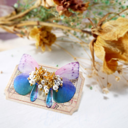 蝶と花雫のピアス/イヤリング(ピンク×ブルー) 1枚目の画像