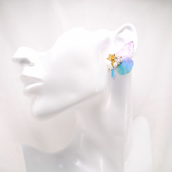 蝶と花雫のピアス/イヤリング(ピンク×ブルー) 4枚目の画像