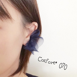 両耳リボン♡コットンパールと大きいリボンのイヤリング #070 2枚目の画像