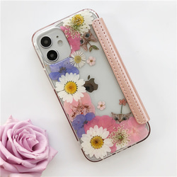 猫と桜 押し花 【手帳型スマホケース】 iPhoneケース iPhone15Pro/14/13/12/SE/11/8/7 3枚目の画像