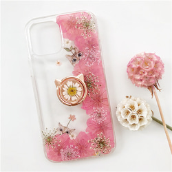 桜と猫 スマホリング  iPhone14Pro/SE/Xperia5IV/GALAXYS23 押し花 スマホケース 1枚目の画像